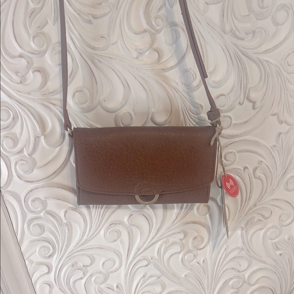 New Elegant Brown Leather Crossbody Bag or Clutch